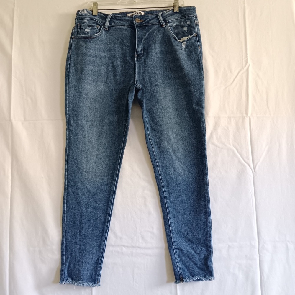 Disclosure Jeans Womens 17/33 *34 Blue Distressed Skinny Crop Frayed Hem Denim